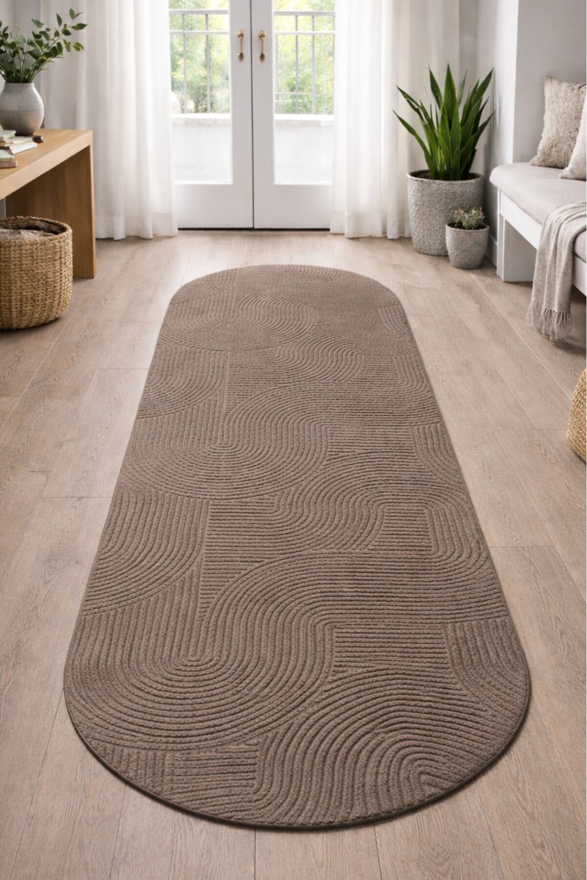 Relief Oval Anti-Slip Washable Curl Living Room Kitchen Corridor Runner Carpet MINK