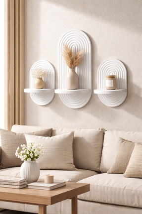 OSSEMOB SATEN BEYAZ -3' LÜ TAKIM Dekoratif Membran Duvar Rafı (75X25cm)(40 CM...