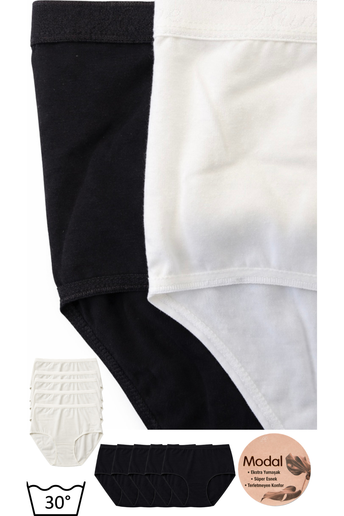 UN REAL  Kadın Büyük Beden Külot 5’li Set Modal Kumaş Nefes Alan Yumuşak Esnek Rahat İç Çamaşırı - Görsel 4