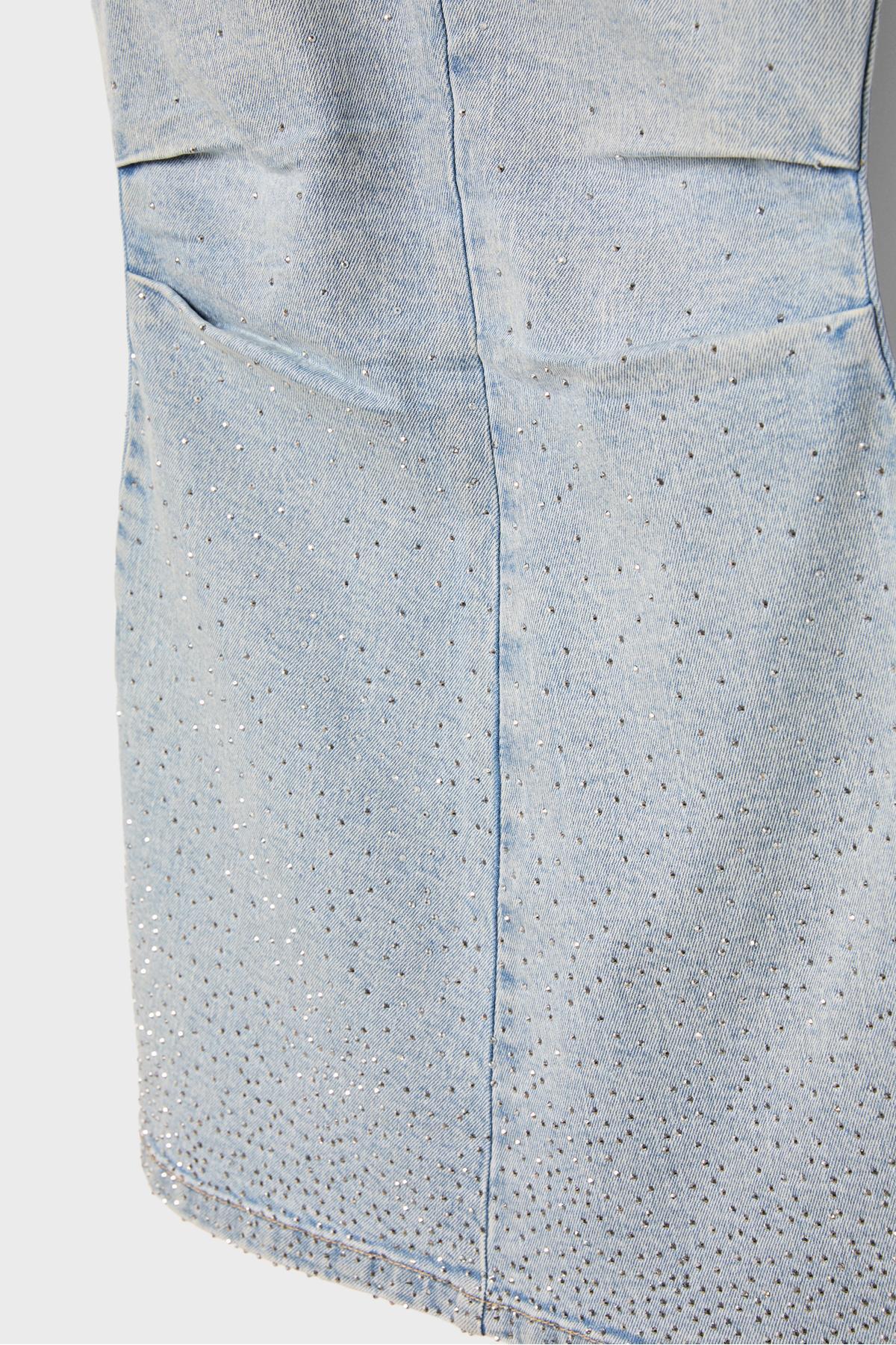 Stradivarius  Payetli kısa denim elbise - Görsel 8