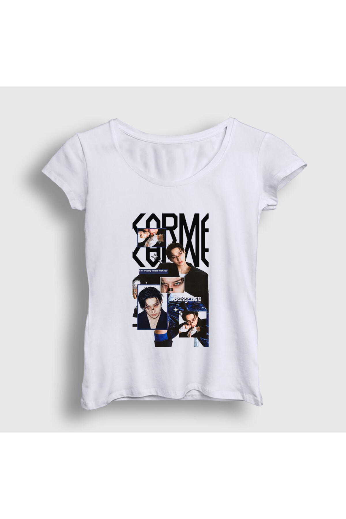 Presmono Kadın Beyaz Karma Bang Chan BangChan Stray Kids T-Shirt