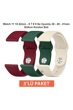 Dexmon Watch 11 10 9 8 7 6 SE Uyumlu 38 40 41 42mm Silikon Kordon Seti 3’lü P...