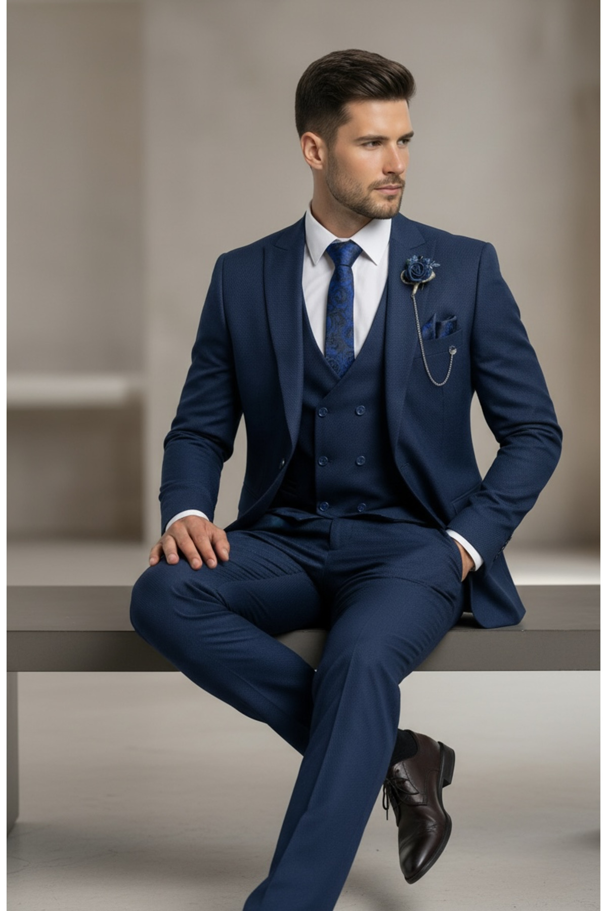 AtlasGiyim Erkek Slim Fit Armüllü Yelekli Takım Elbise(yeni sezon) görsel 3