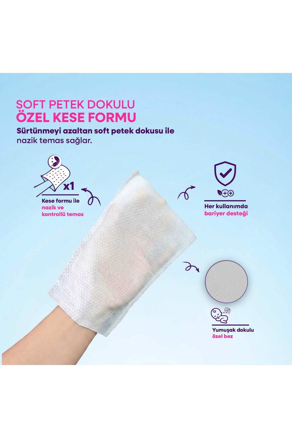 MED-COVER Baby Pişik Önleyici Bakım Mendil Seti – Parfümlü 50'li + Parfümsüz 50'li + 2 Kese + 2 Cep fotoğrafı 3 (önizleme)