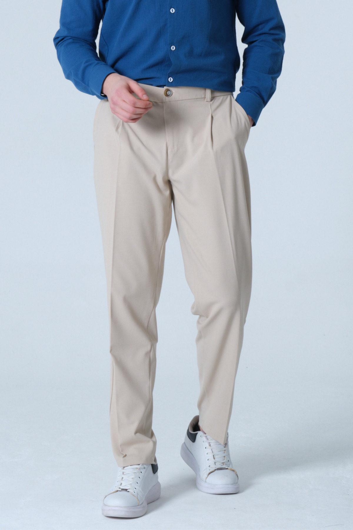 RELAXL 4 Mevsim Pileli Regular Fit Bej Erkek Kumaş Pantolon 2XS-10XL