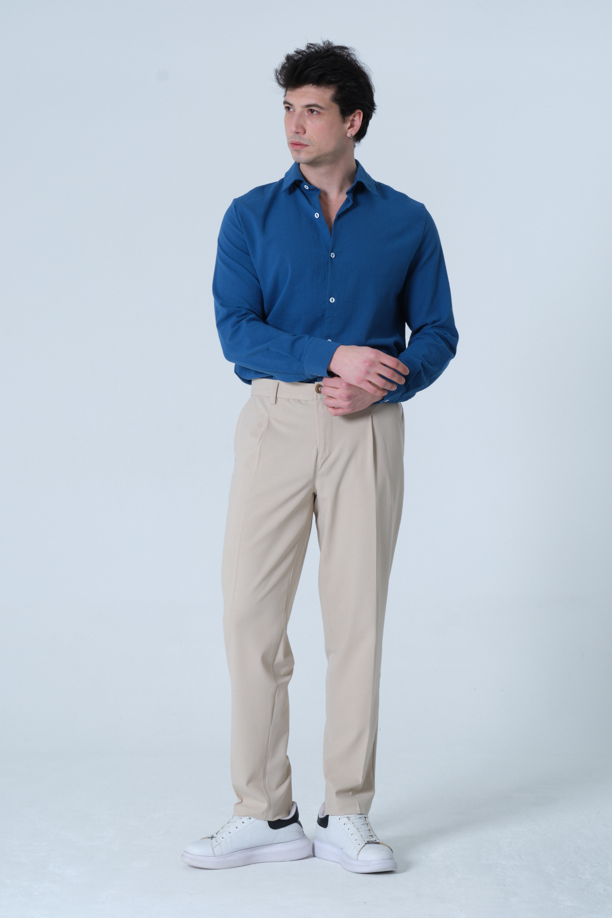 RELAXL 4 Mevsim Pileli Regular Fit Bej Erkek Kumaş Pantolon 2XS-10XL görsel 5