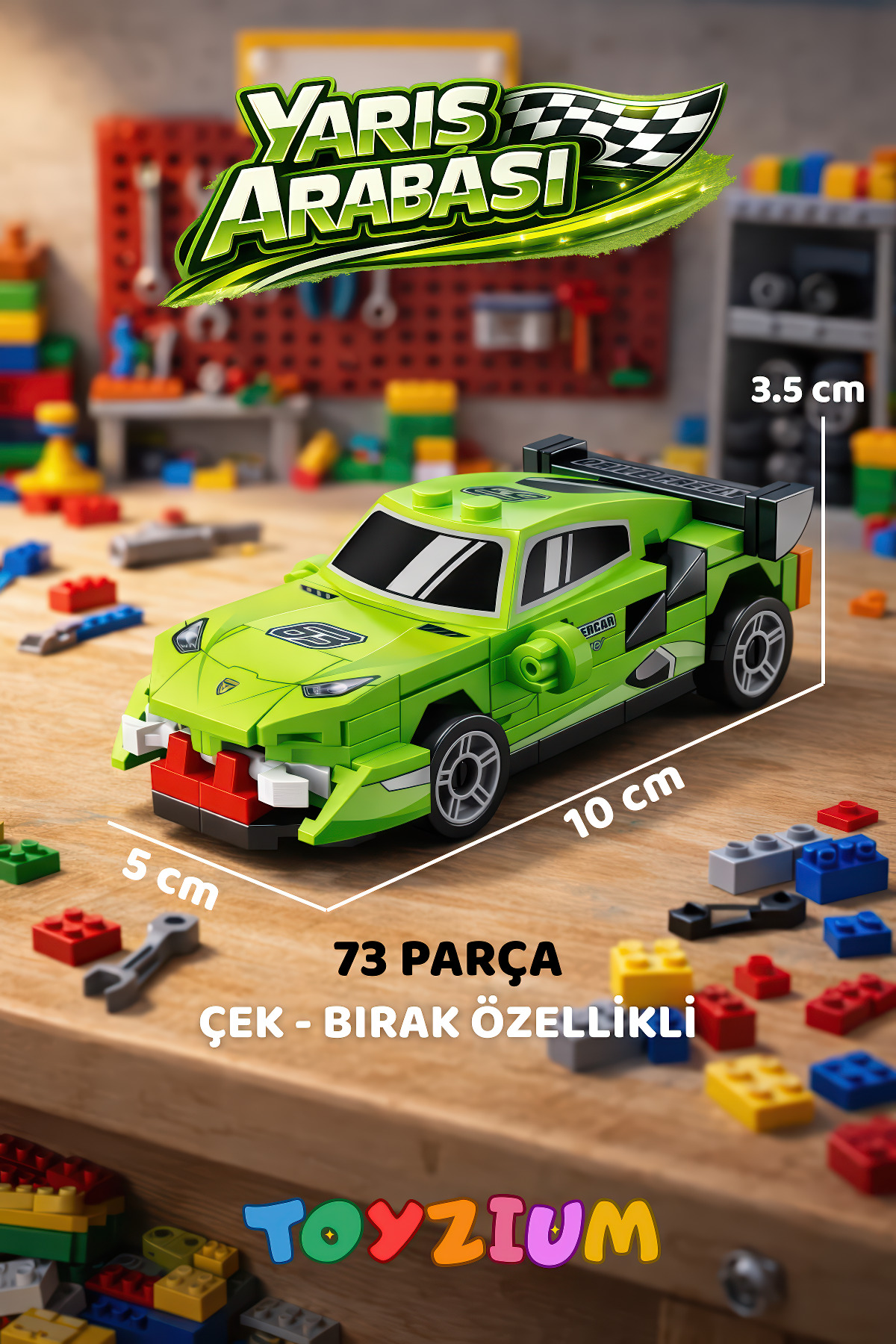 Shem Yeşil Yarış Arabası Blok Oyuncak – Mini Yarış Arabası Yapım Seti Yeşil Spor Model fotoğrafı 2 (önizleme)