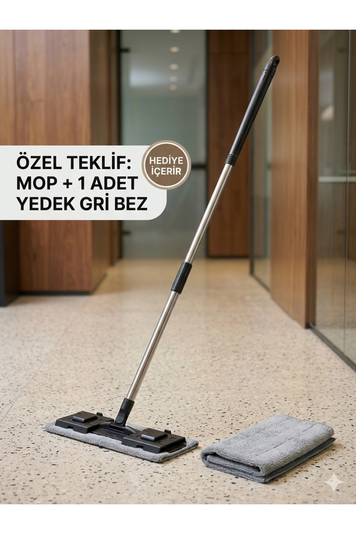 MABLI (※セット販売) Zambak Mandallı Mop Seti + 1 Yedek Bez Hediyeli – Tak Kullan Yer