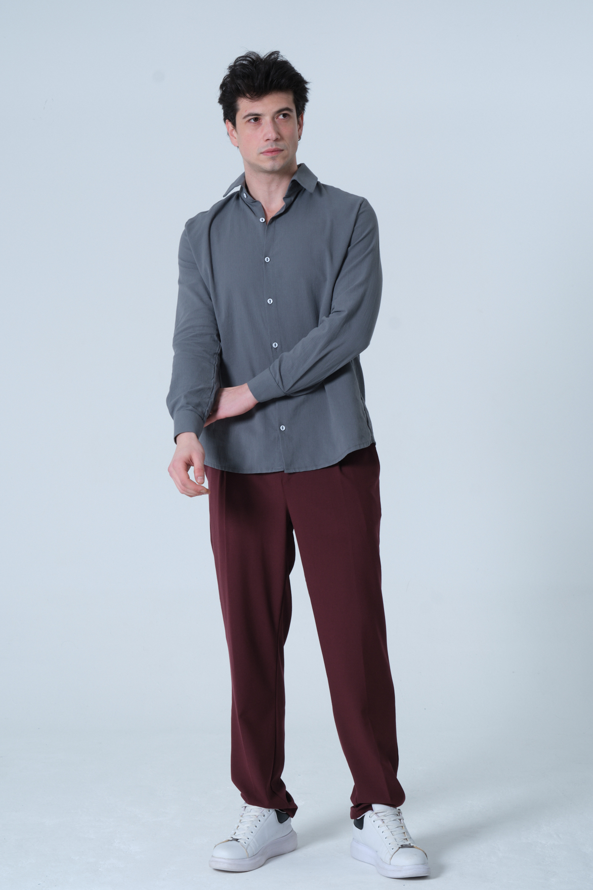 RELAXL Regular Fit Boru Paça Bordo Erkek Kumaş Pantolon Battal Boy görsel 6