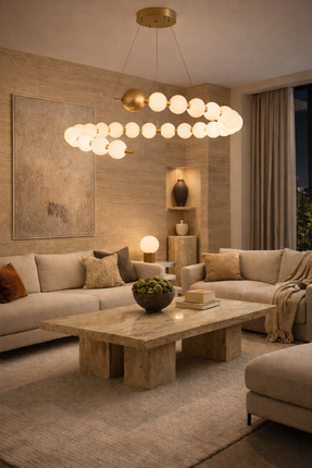 Vinner S80 Nova Modern Halkalı Avize - Opal Cam, Pirinç Renk Metal Gövde, Sal...