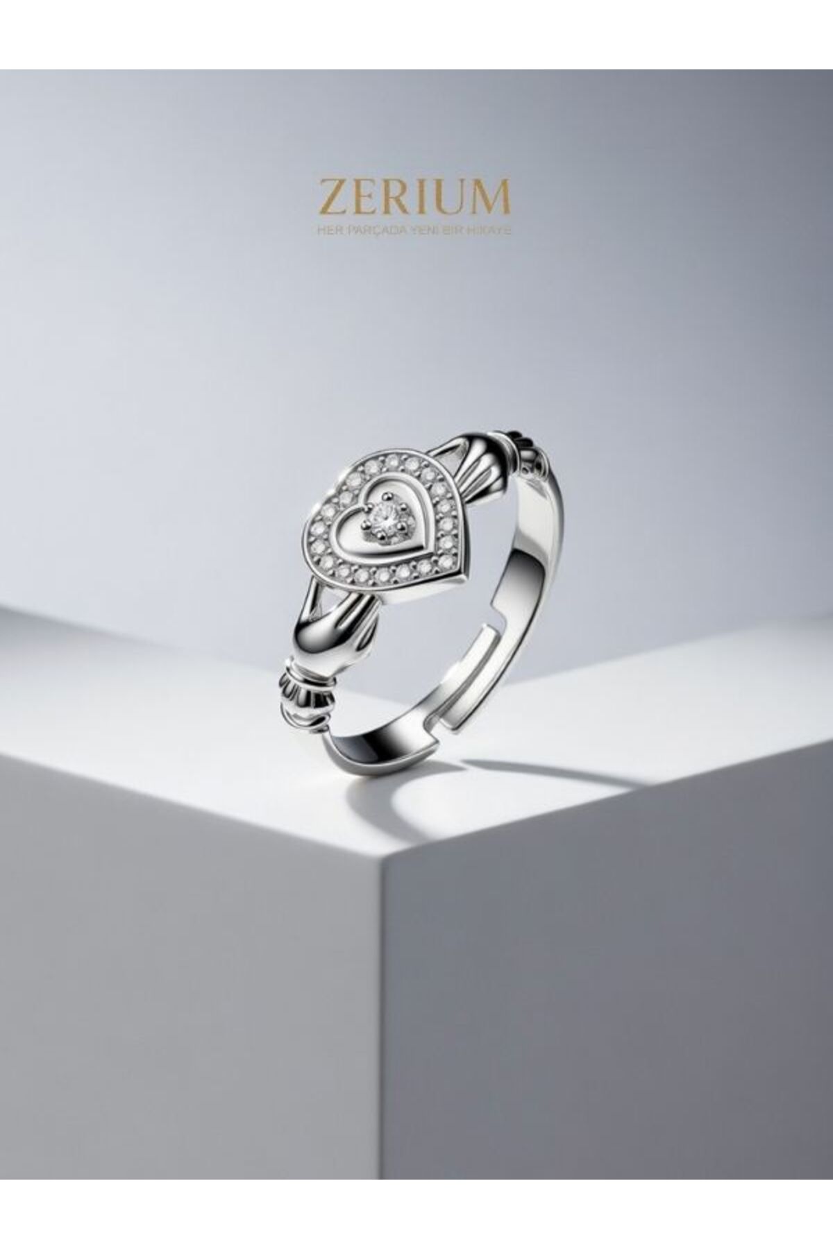 Heart Women's Ring with Zircon Gemstone | VIP Design in Silver