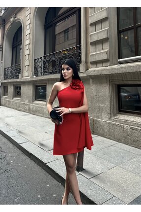 lina bayan giyim ÇİÇEKLİ ELBİSE RED - KIRMIZI