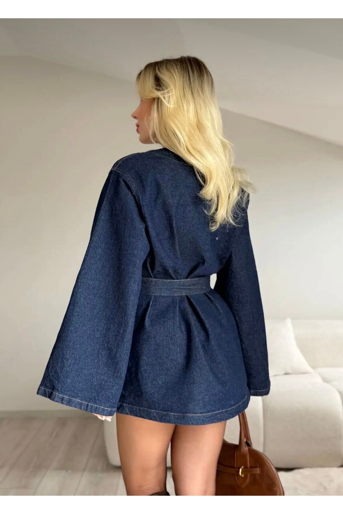 Ekim Store  Kimono Kemerli Oversize Kot Ceket - Görsel 4