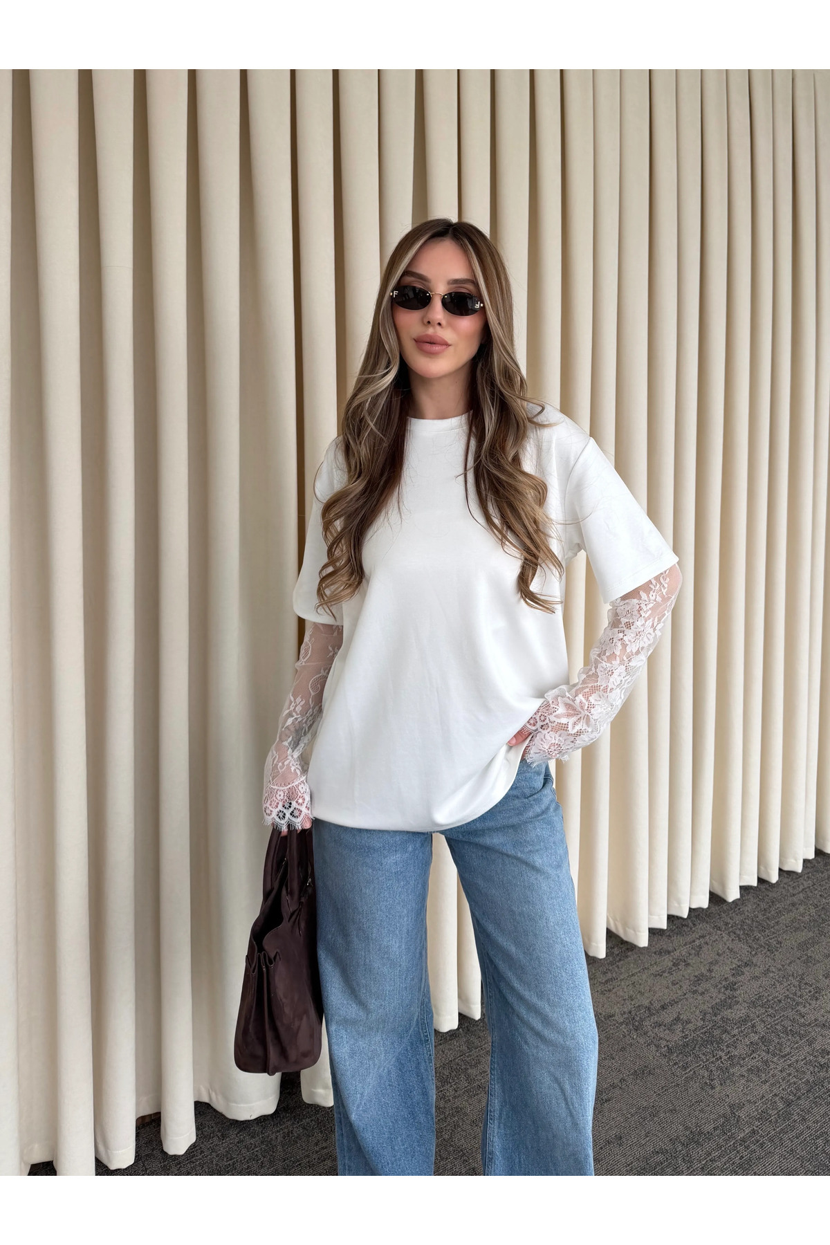 Laluvia Bela bluza sa rukavima - Čipka komad - 1049