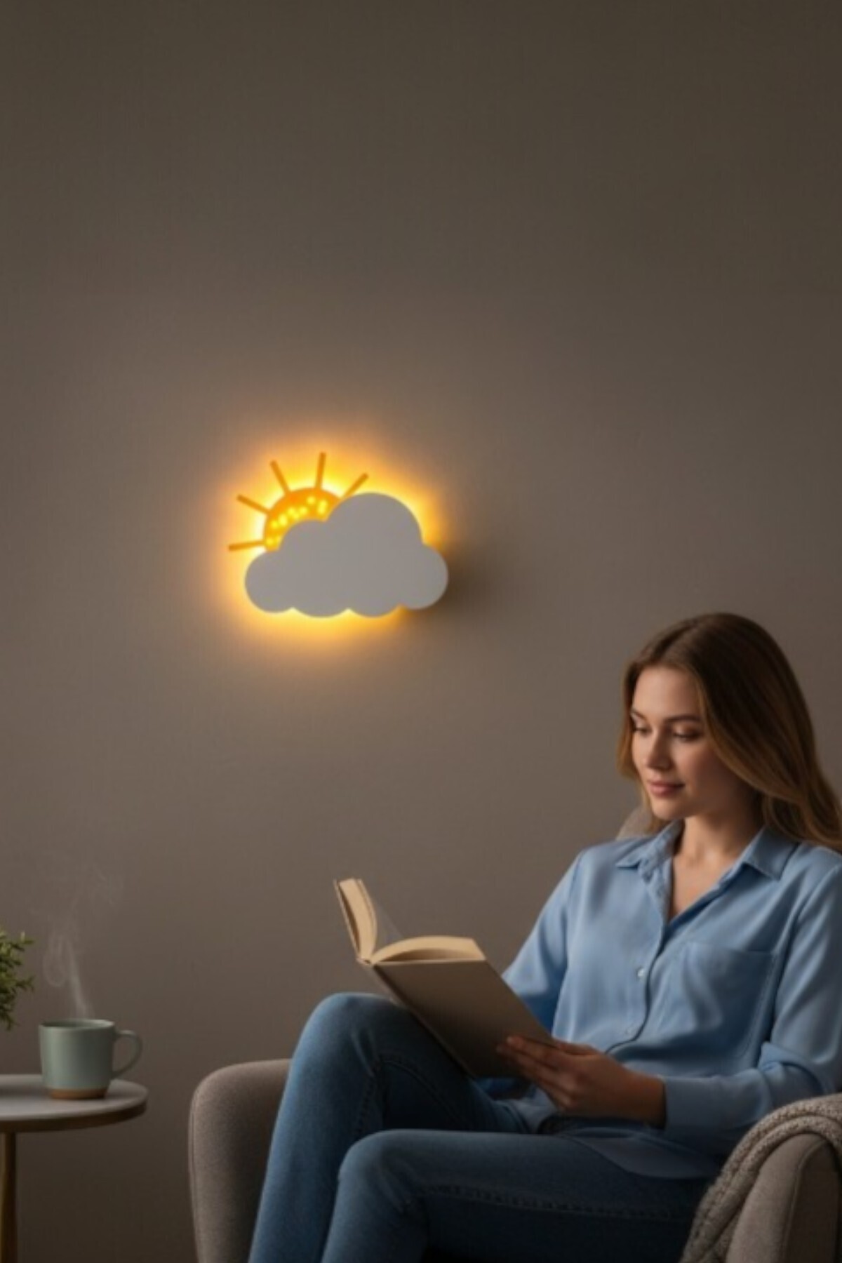 ProLaz Bulut Gece Lambası 2 Adet AA Pil Hediye LED Çocuk Odası Duvar Lambası 22.5x19 cm Kablosuz fotoğrafı 4 (önizleme)