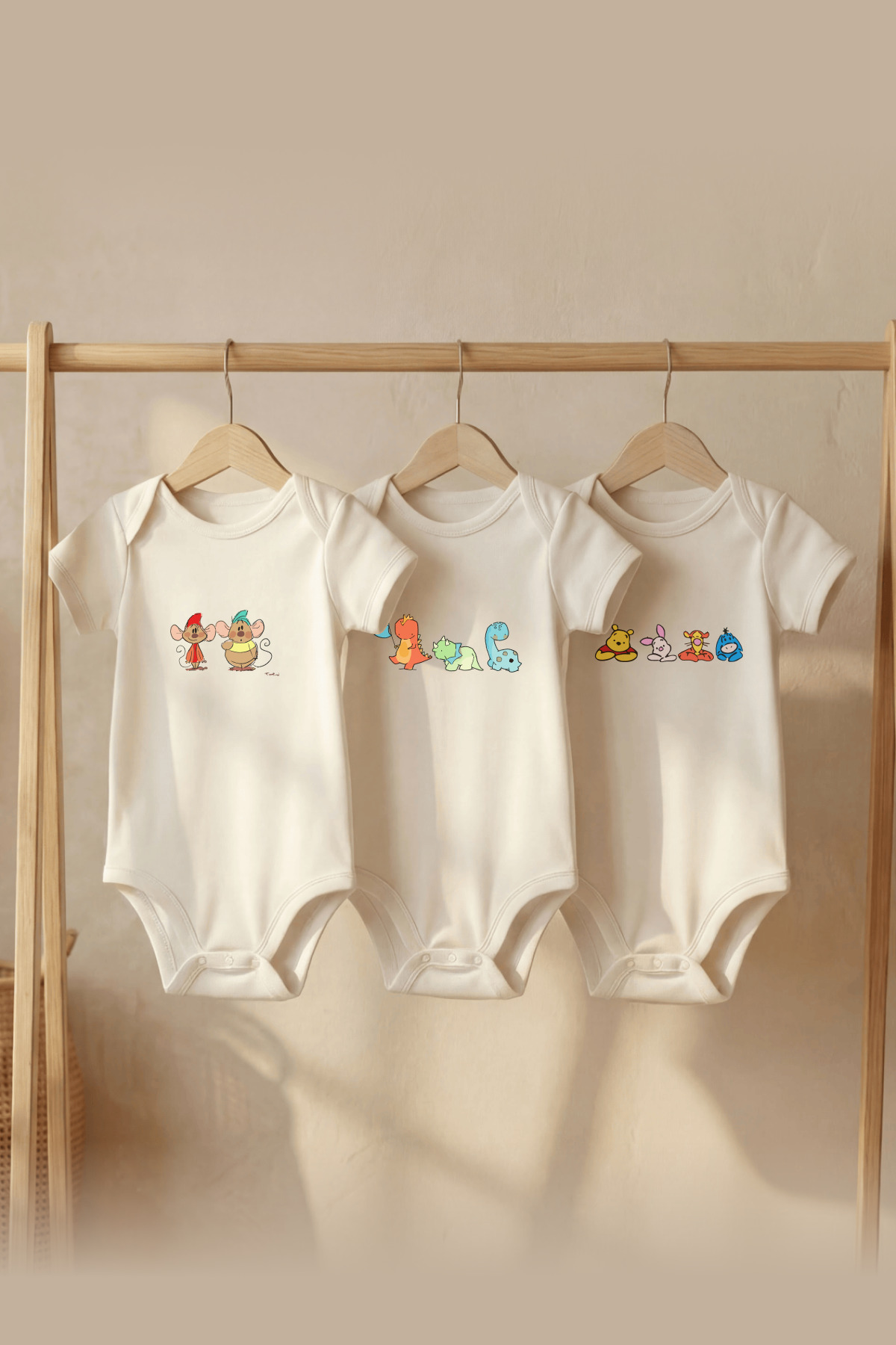 Organic 100% Cotton 3-Piece Set Cute Animals Printed Short Sleeve Snap Fastener Baby Bodysuit Bodysuit Snapsuit