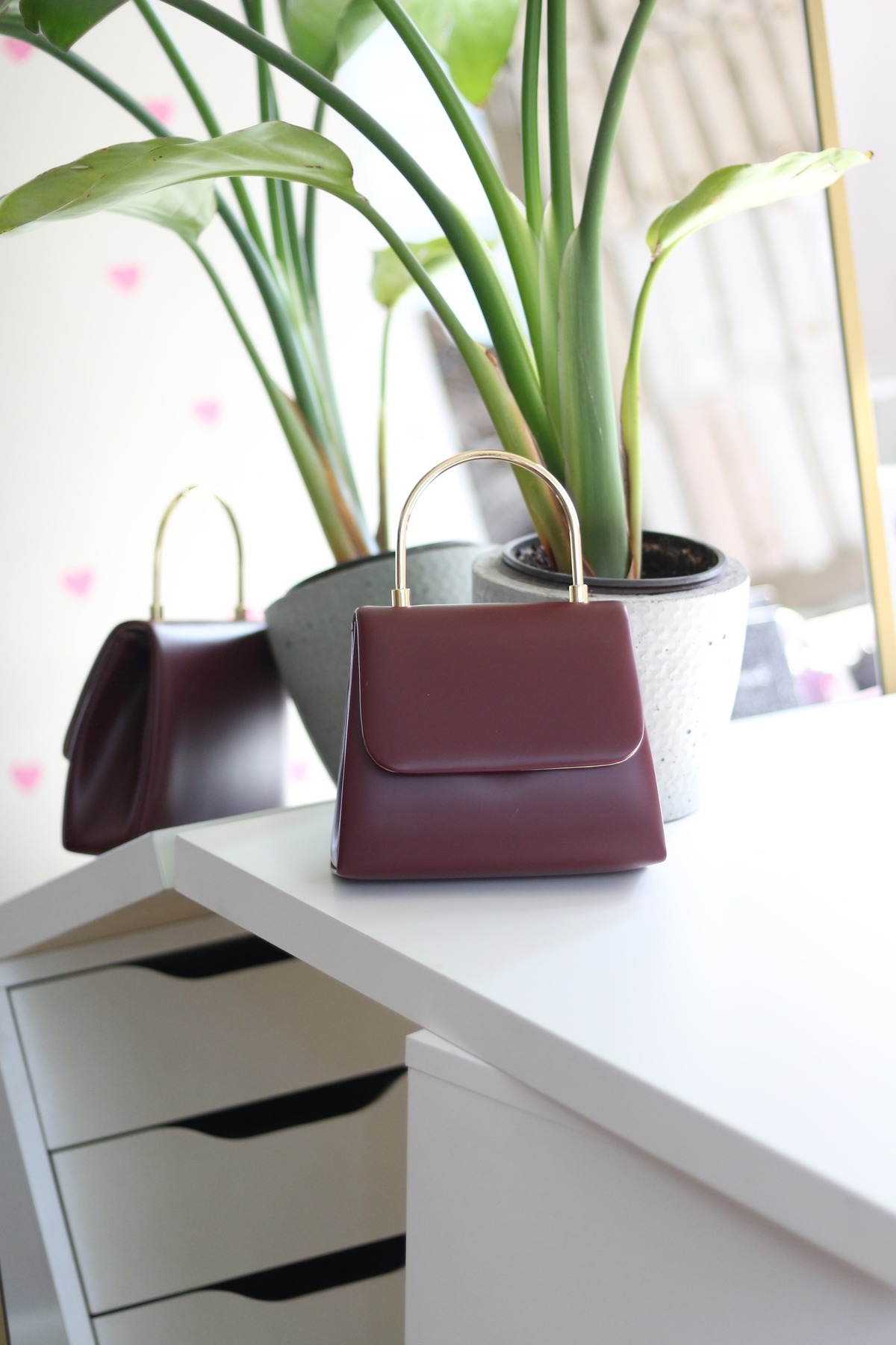Moom Bag Kadın Bordo Deri Metal Saplı Abiye El Omuz Çantası görsel 2