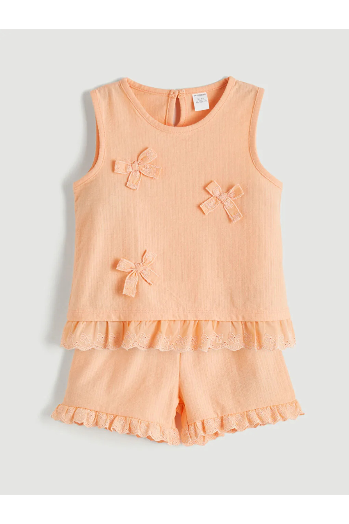 LC Waikiki Lcw kids coral bow and ruffled girl's blouse and shorts