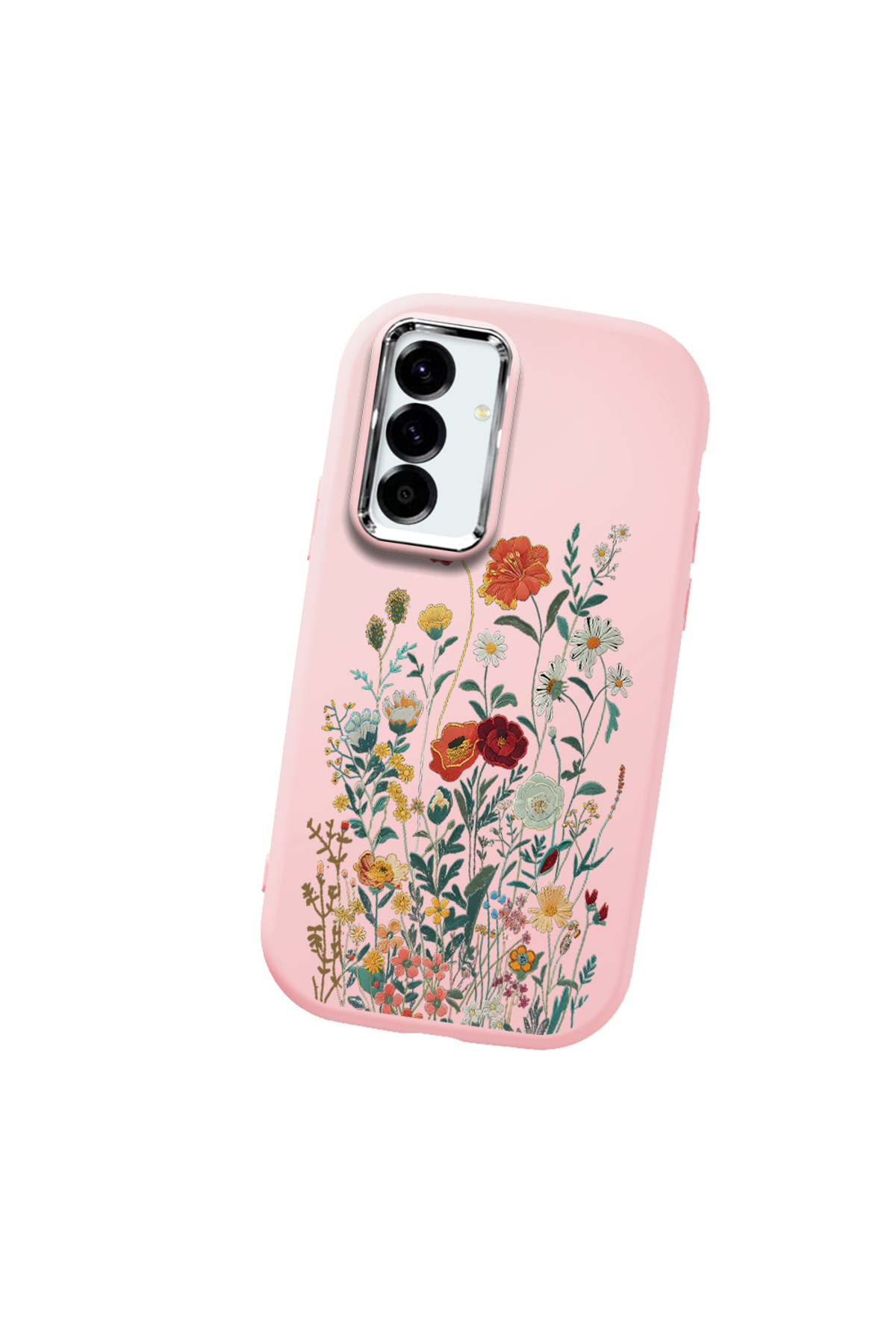 Pink Soft Silicone Phone Case with Camera Protection for Samsung Galaxy A56 Compatible Floral Pattern