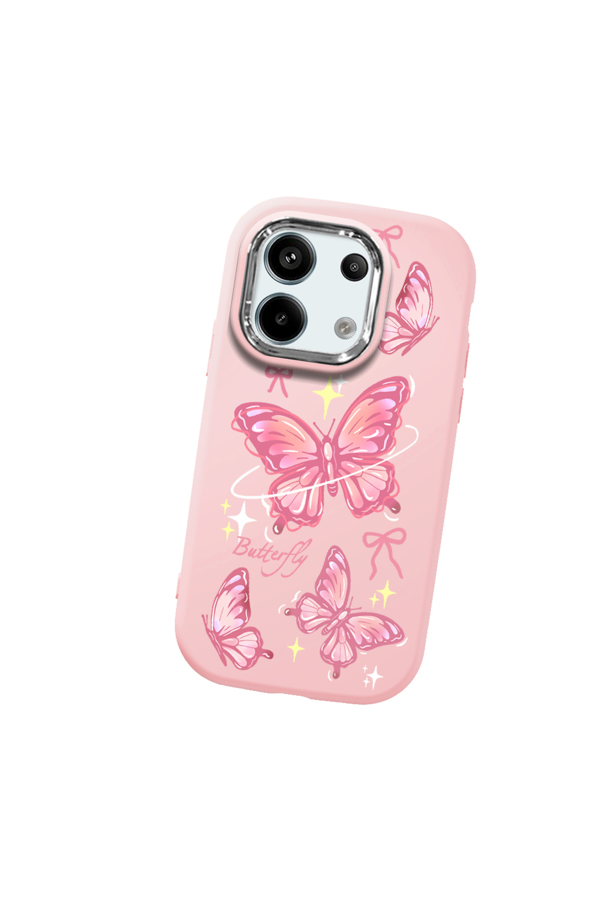 Redmi Note 13 Pro 5G Compatible Pink Soft Silicone Phone Case with Camera Protection Butterfly Pattern