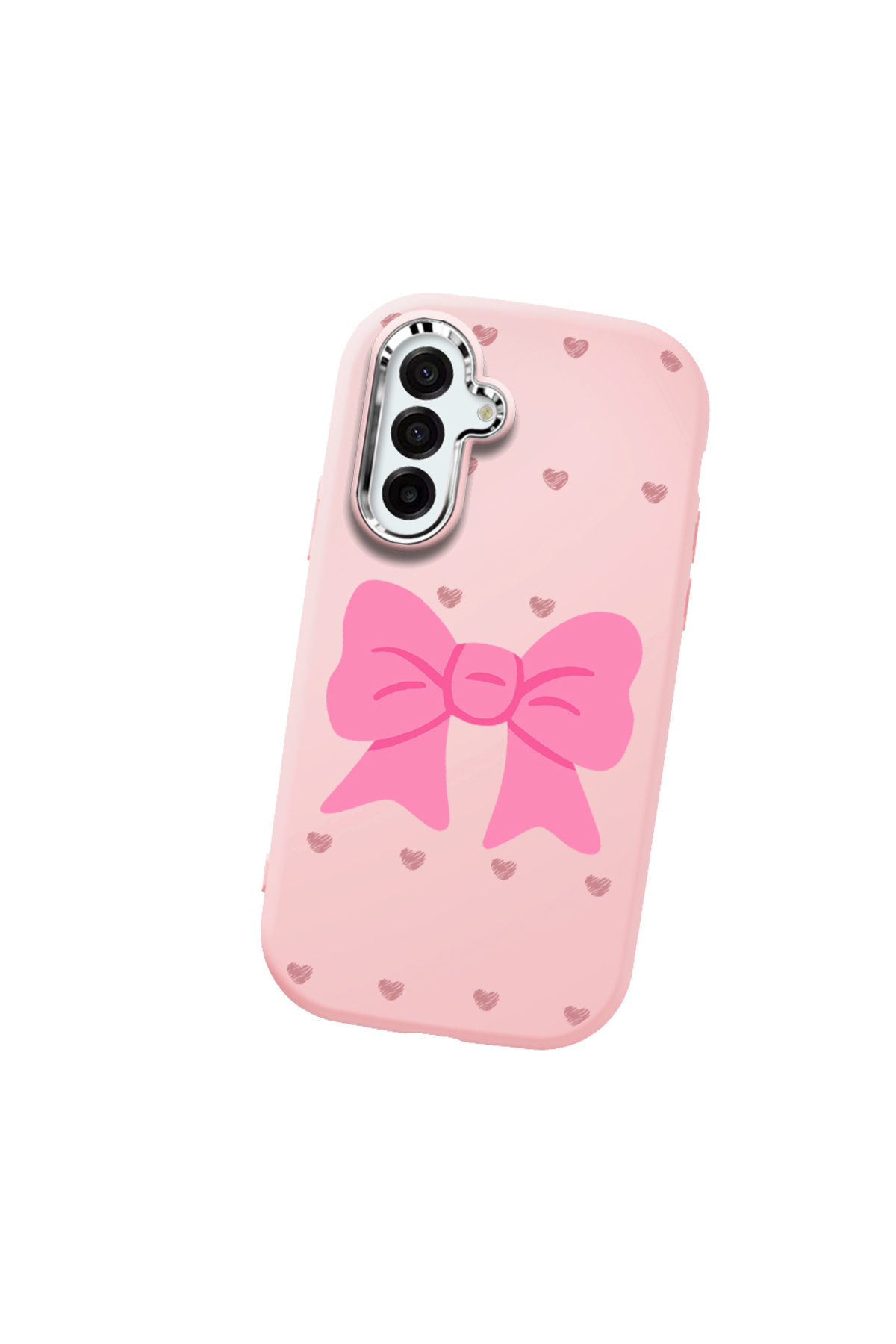 Samsung Galaxy A17 Compatible Pink Soft Silicone Phone Case with Camera Protection Bowtie Pattern