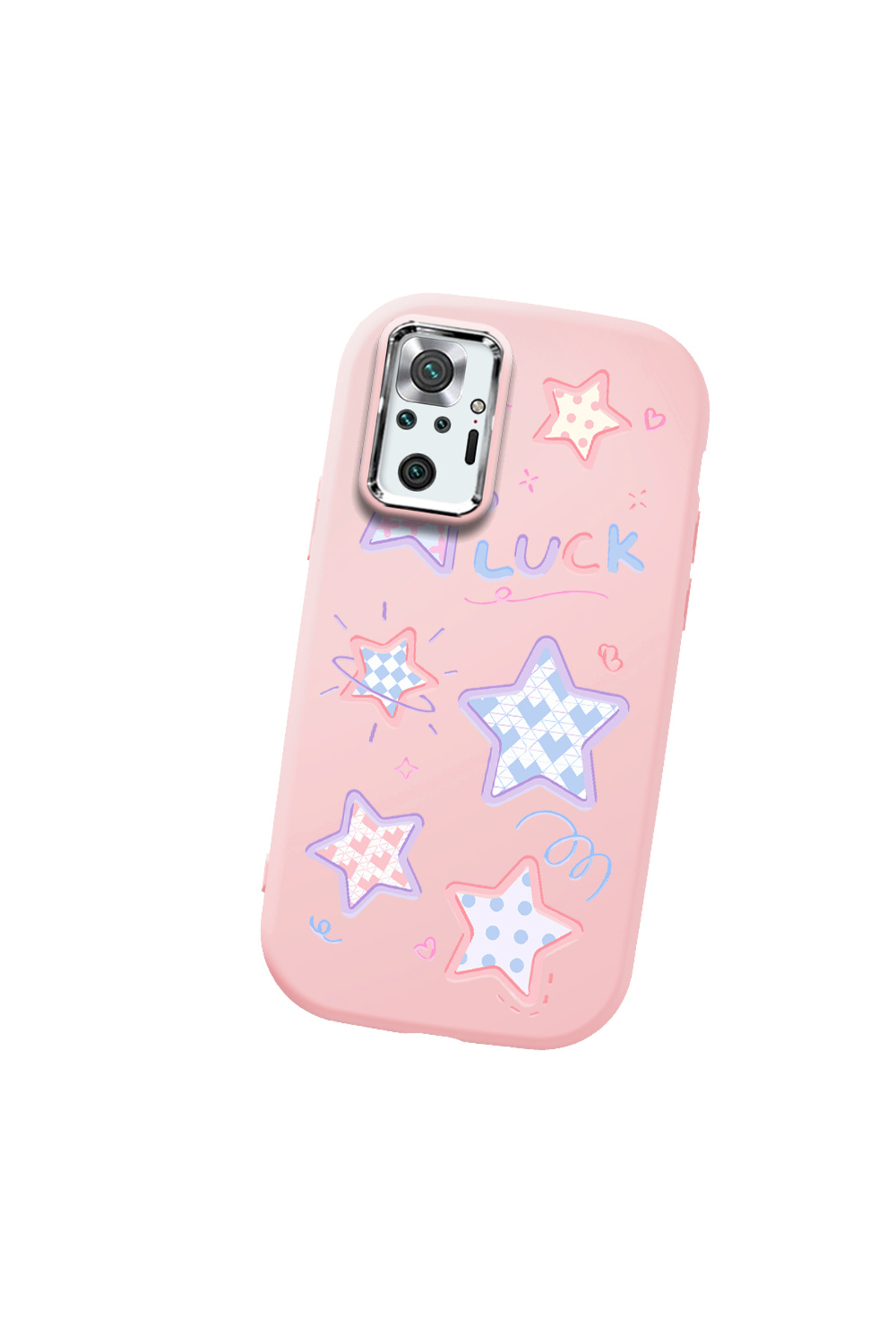 Redmi Note 10 Pro Compatible Pink Soft Silicone Phone Case with Camera Protection Colored Star