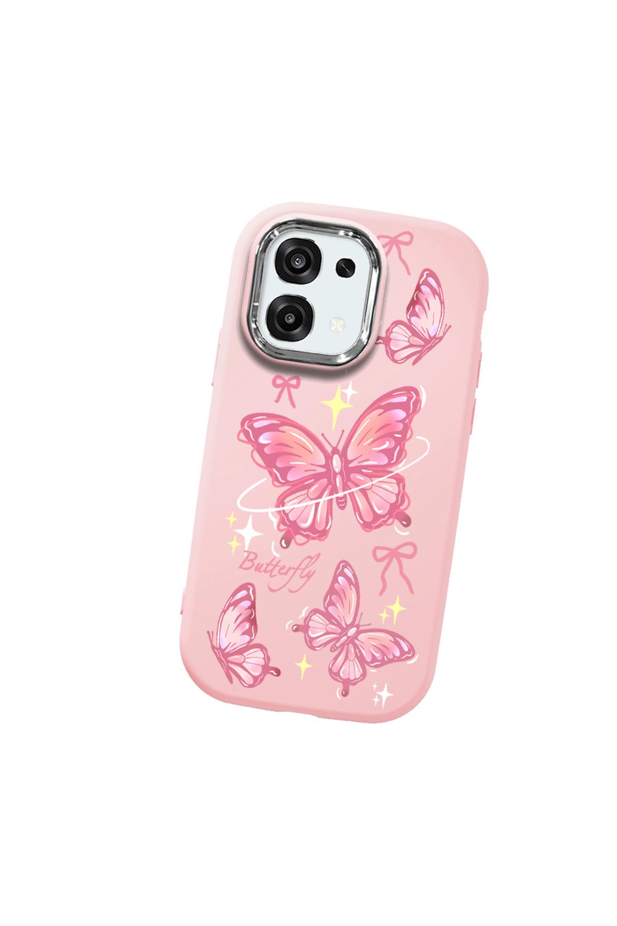 OPPO A6 Pro Compatible Pink Soft Silicone Phone Case with Camera Protection Butterfly Pattern