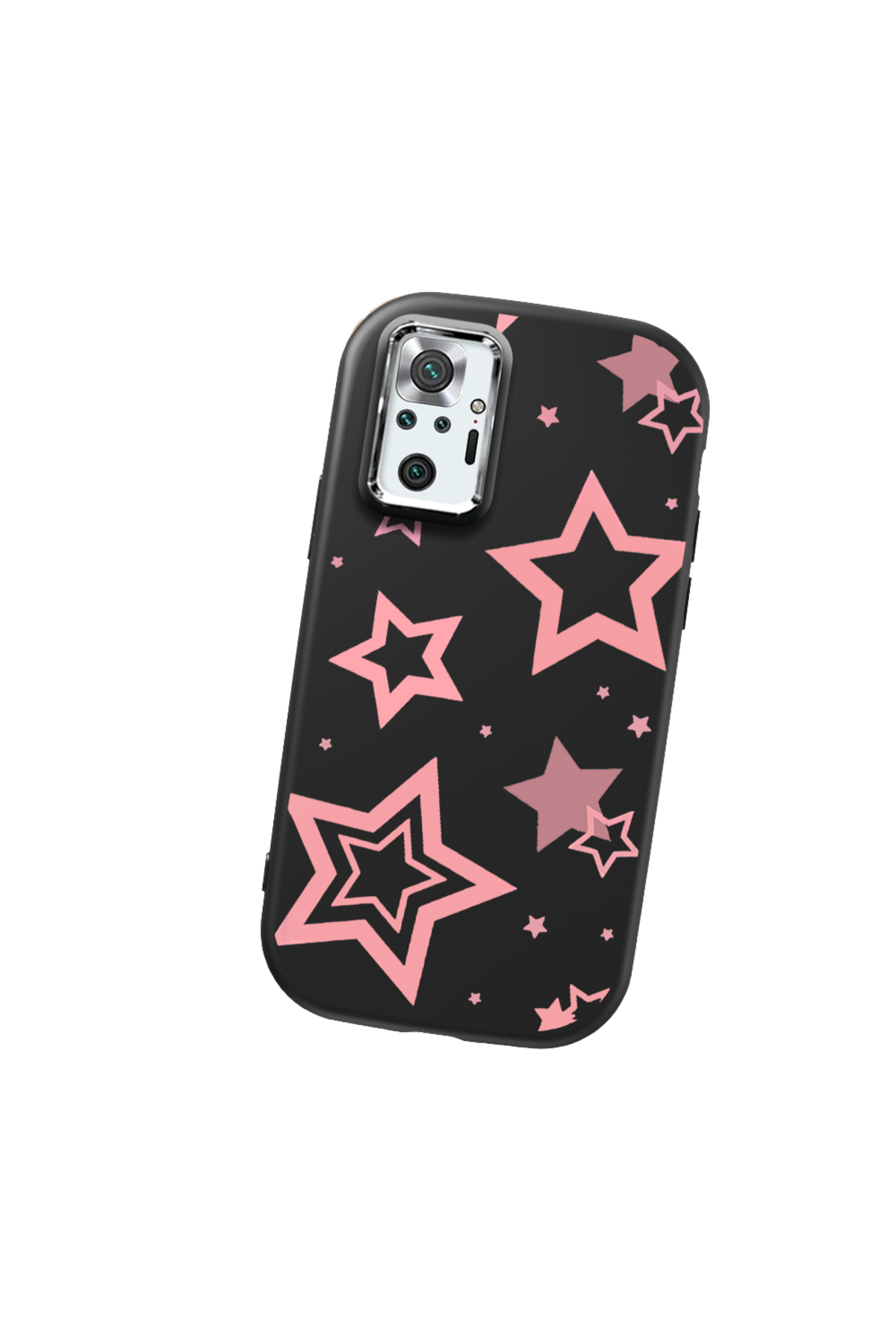 Redmi Note 10 Pro Compatible Black Soft Silicone Phone Case with Camera Protection Pink Star