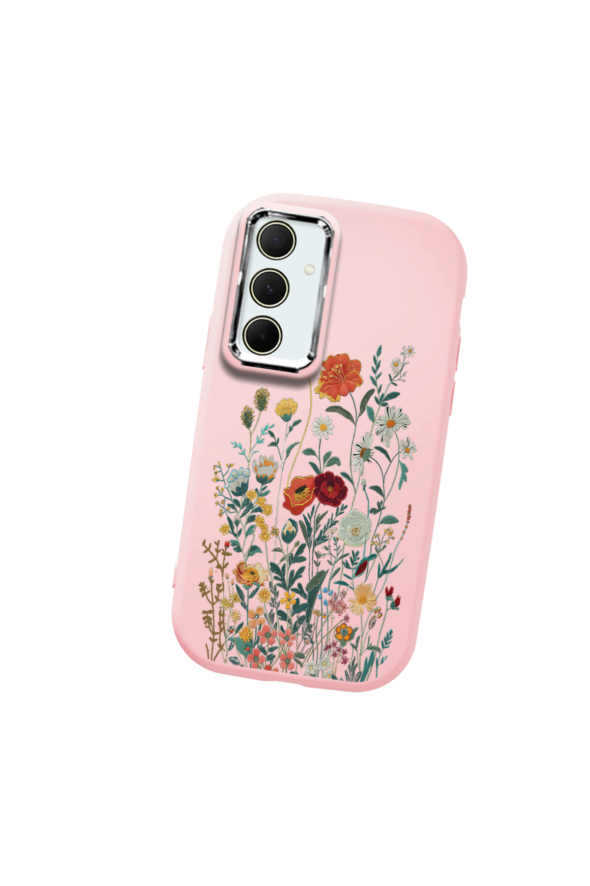 Pink Soft Silicone Phone Case with Camera Protection for Samsung Galaxy A35 Floral Pattern