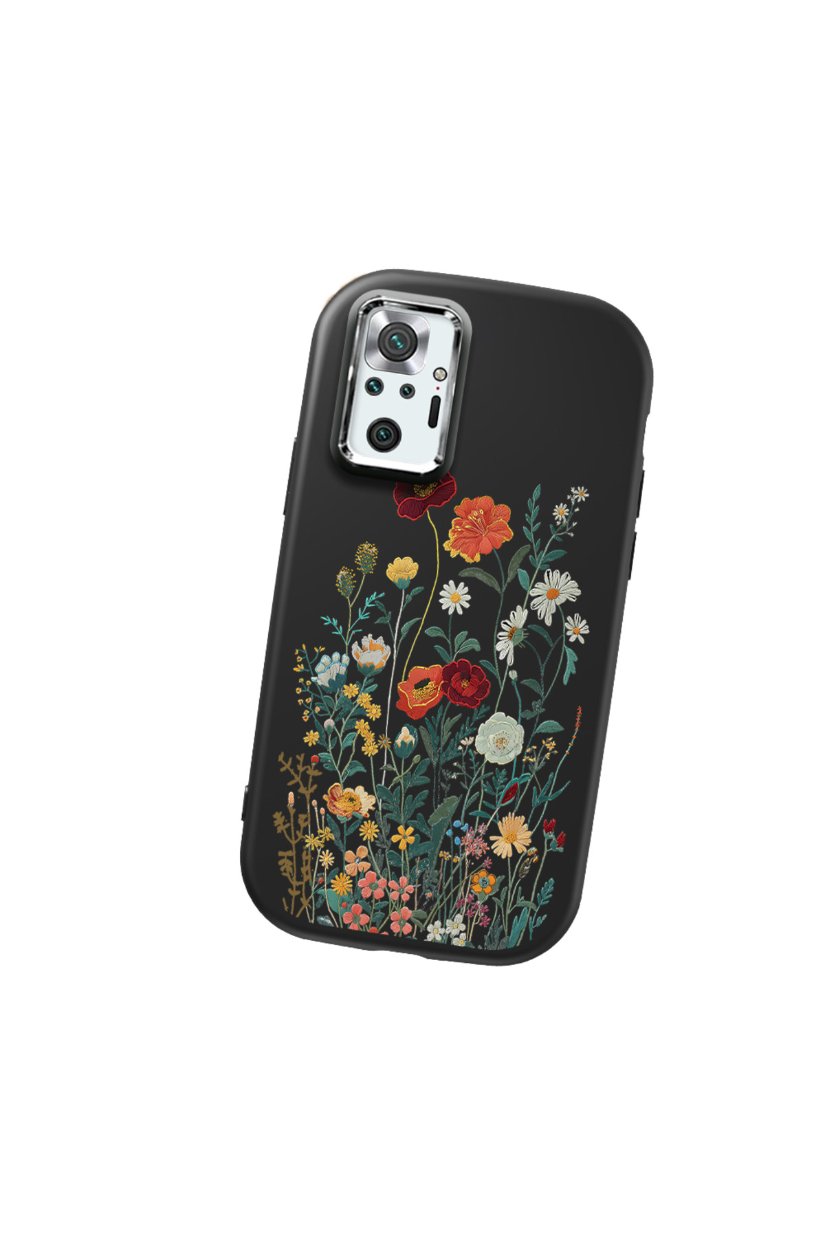 Redmi Note 10 Pro Compatible Black Soft Silicone Phone Case with Camera Protection Floral Pattern