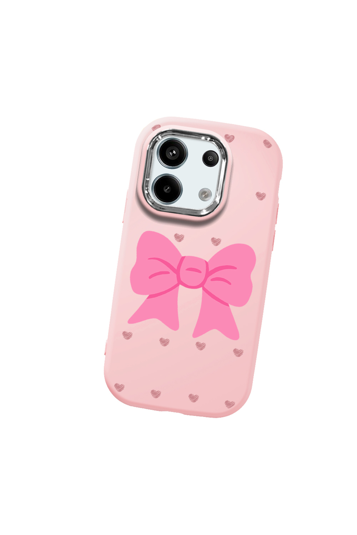 Redmi Note 13 Pro 5G Compatible Camera Shielded Pink Soft Silicone Phone Case with Bowtie Pattern