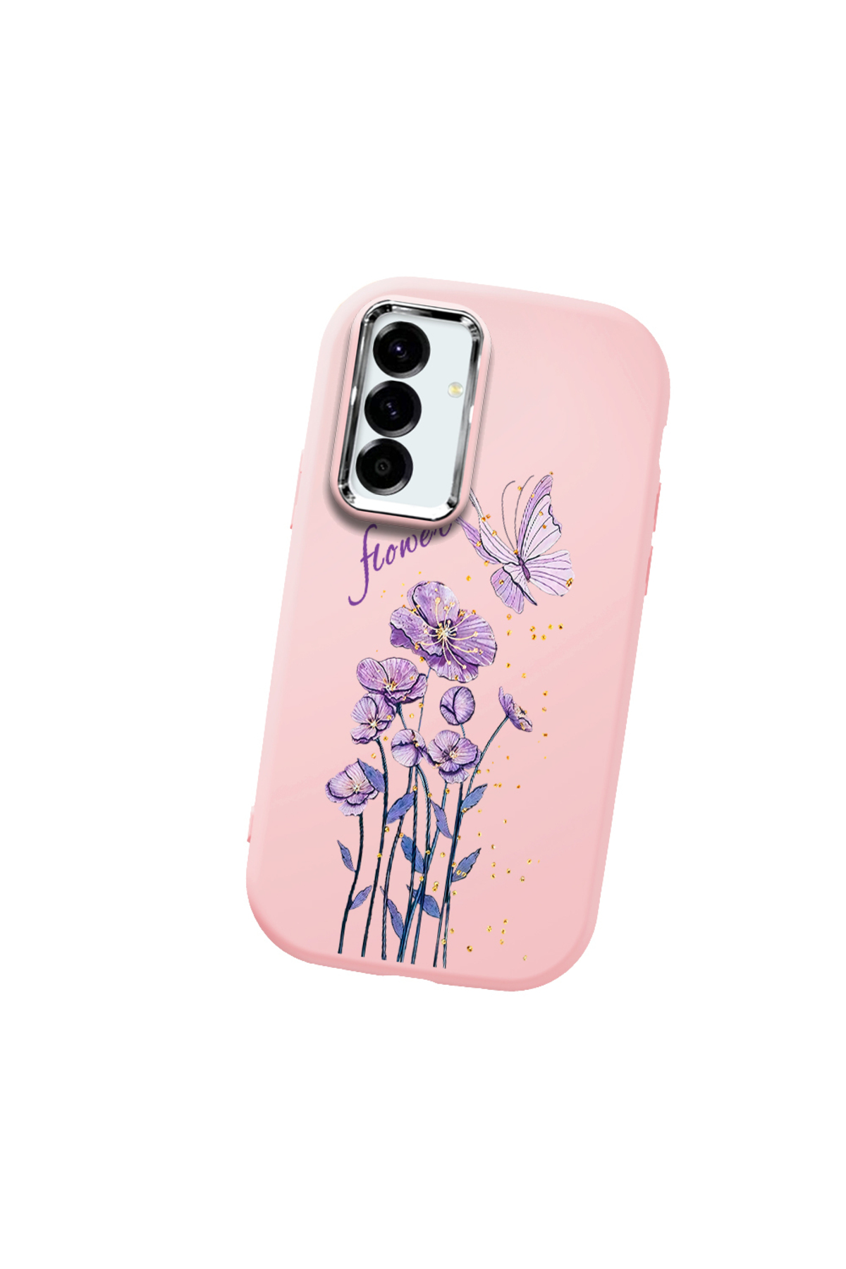 Pink Soft Silicone Phone Case Butterfly Flower with Camera Protection for Samsung Galaxy A56 Compatible