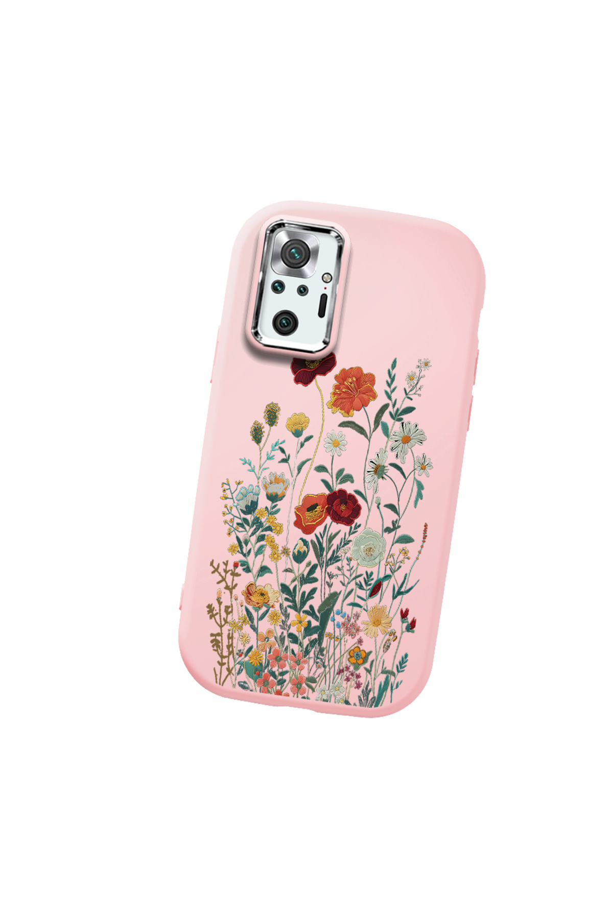 Redmi Note 10 Pro Compatible Pink Soft Silicone Phone Case with Camera Protection Floral Pattern