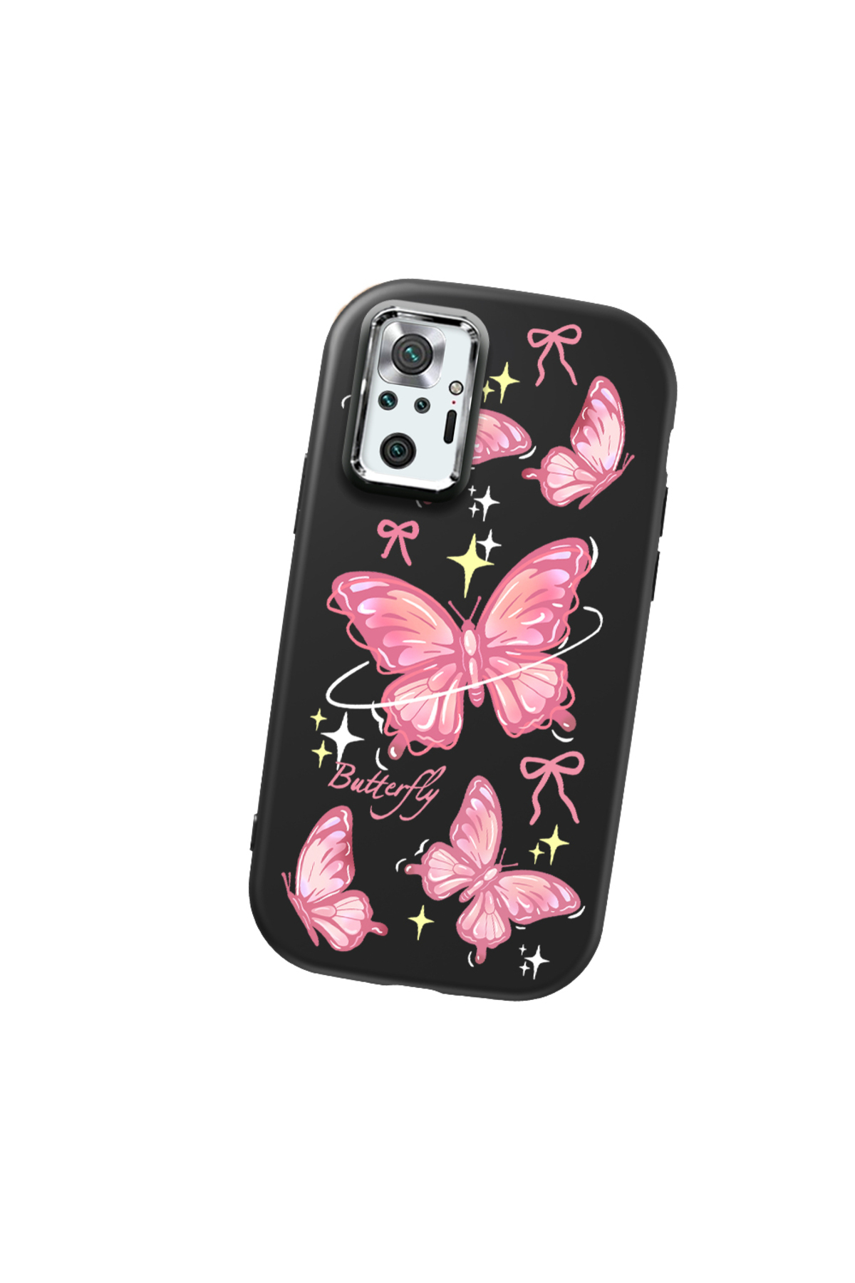 Redmi Note 10 Pro Compatible Black Soft Silicone Phone Case with Camera Protection Butterfly Pattern