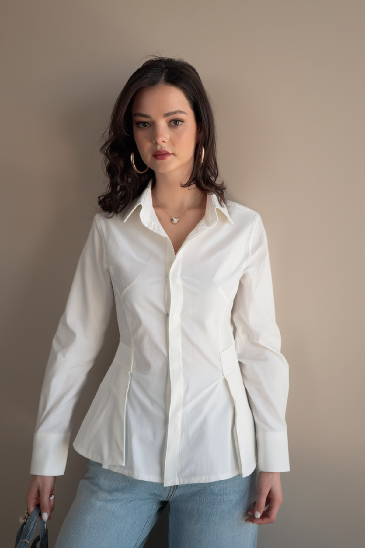 My Blog Ecru Waist-Fitted Poplin Shirt - 1616