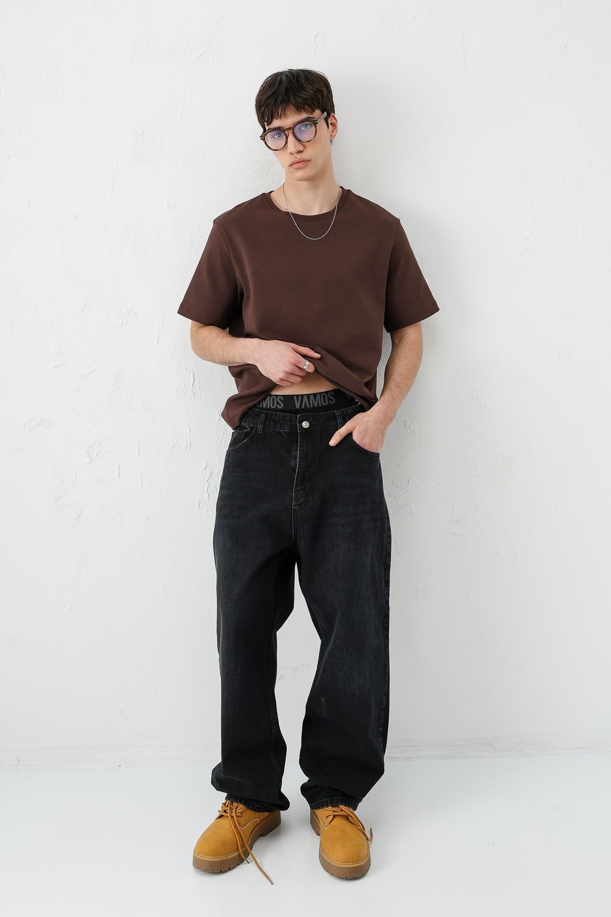 VAMOSCLO Baggy Fit Jean Antrasit görsel 3