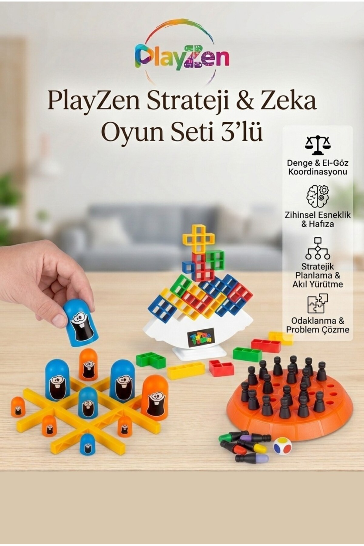 PlayZen Strateji & Zeka Oyun Seti 3’lü – Monster XOX + Tetra Kule + Memory Chess Eğitici Oyuncak fotoğrafı 3 (önizleme)