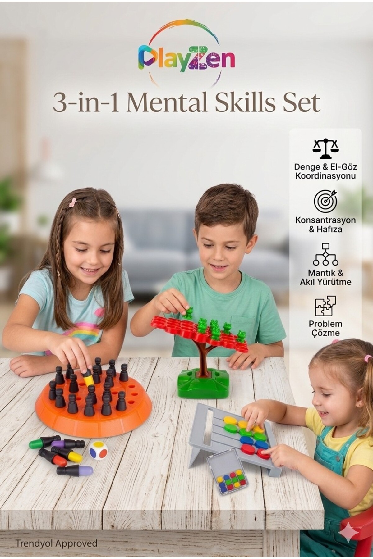 PlayZen Montessori Zeka & Denge Oyun Seti 3’lü – Memory Chess + Kurbağa Denge + Abaküs Eğitici Oyuncak Seti fotoğrafı 4 (önizleme)