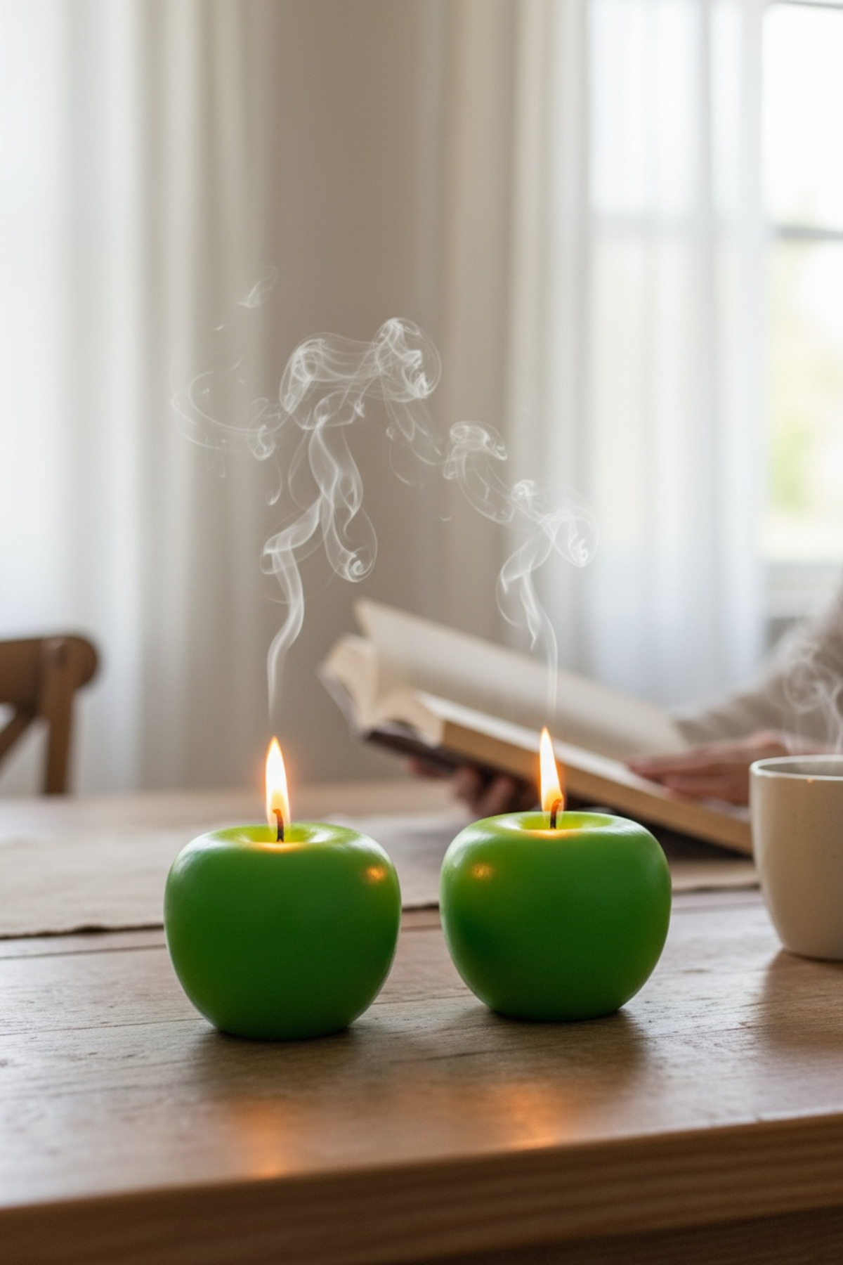 2’li Meyveli Yeşil Elma Mum – Dekoratif Meyve Tasarımlı 2’li Mum 6 x 6