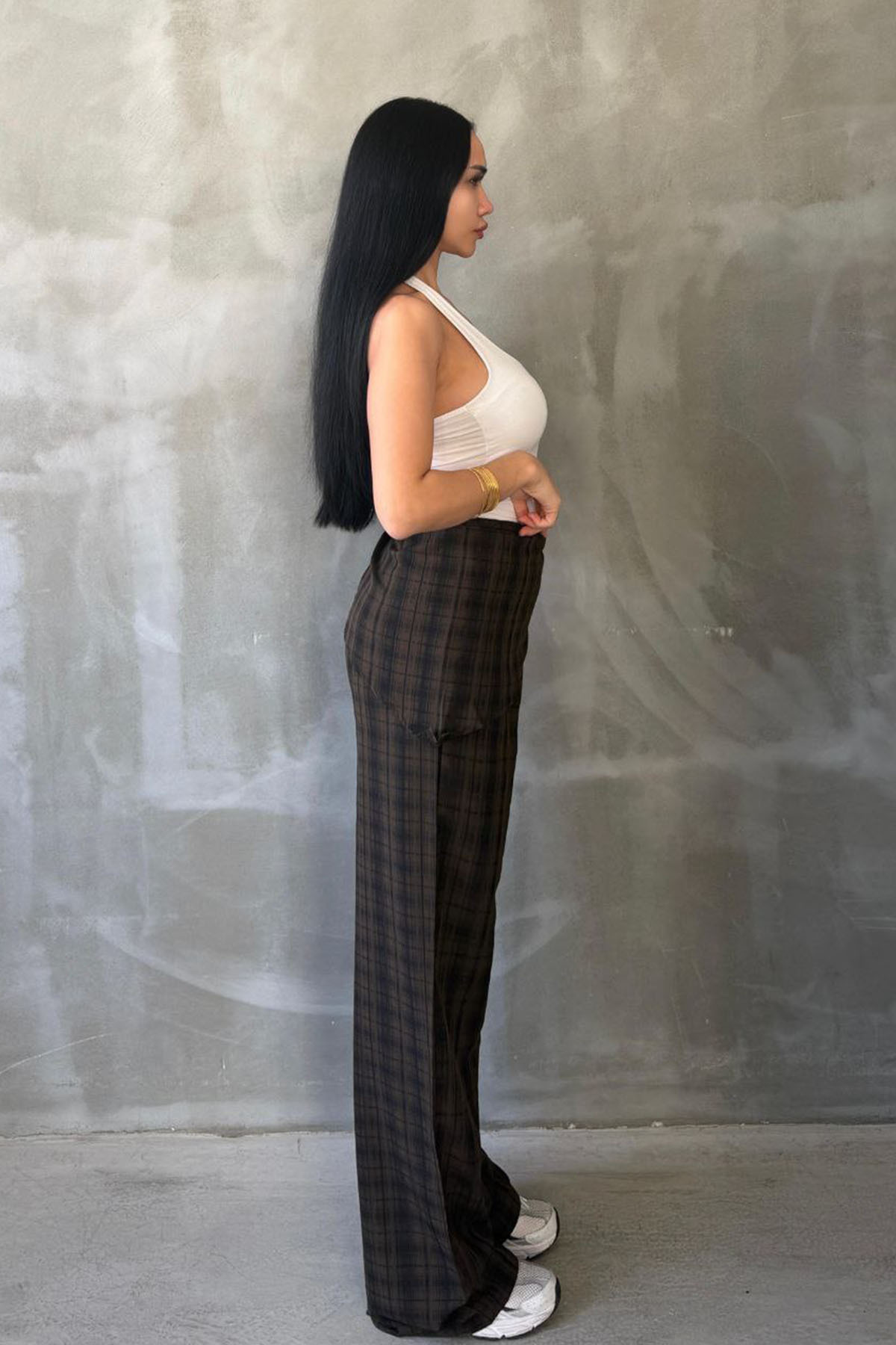 Moderk  BSK Fular Detaylı Ekoseli Tailored Fit Pantolon - Görsel 7