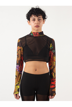 PONKA DESIGN Transparan Siyah Uzun Kollu Tül Crop