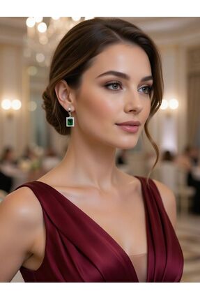Aylin Bijuteri Yeşil Taşlı Damla Model Gold Renk Sallantılı Küpe