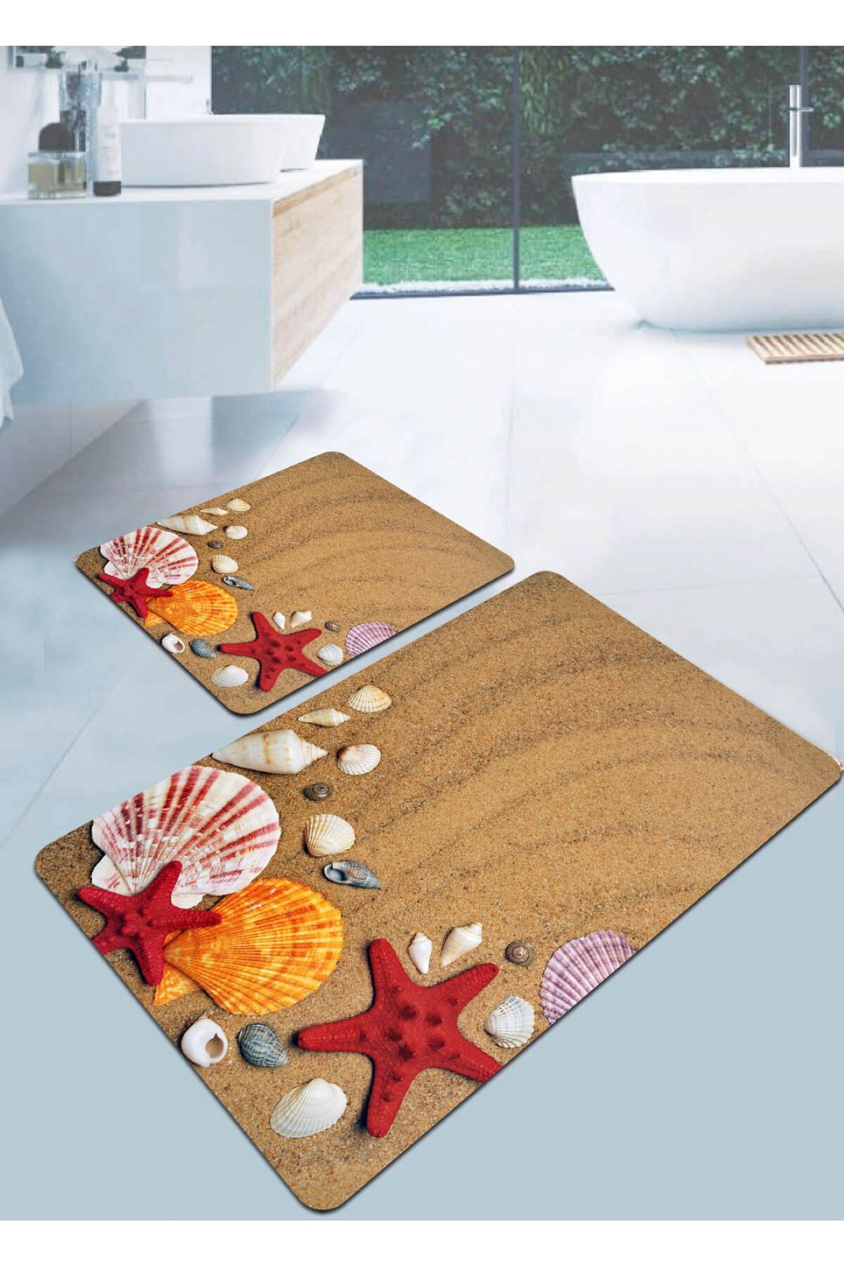 Sea Stars- Non-Slip, Non-Spill Base (50x60 - 60x100 cm) 2-Piece Bathroom Rug