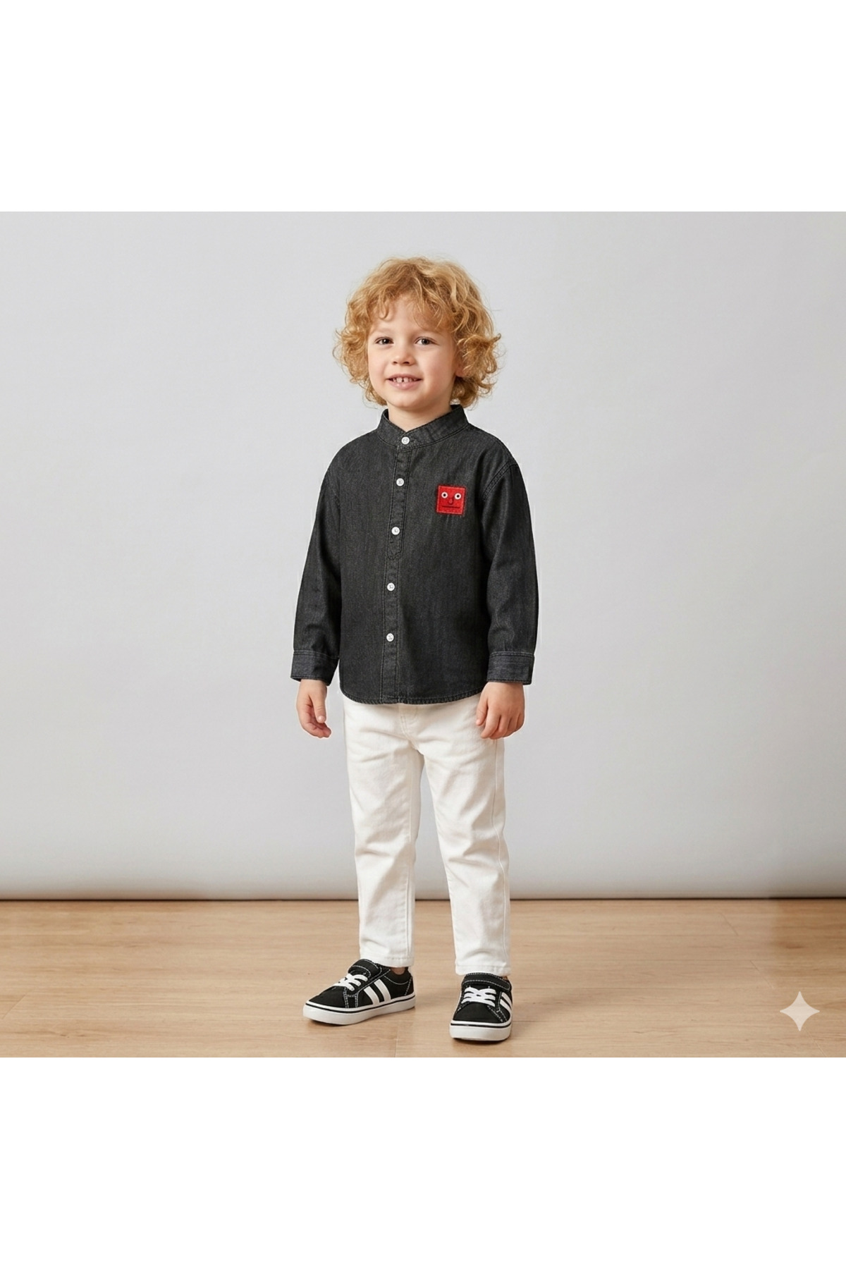 melisam.msg Erkek Çocuk Denim Gömlek Kırmızı Nakışlı fotoğrafı 3 (önizleme)