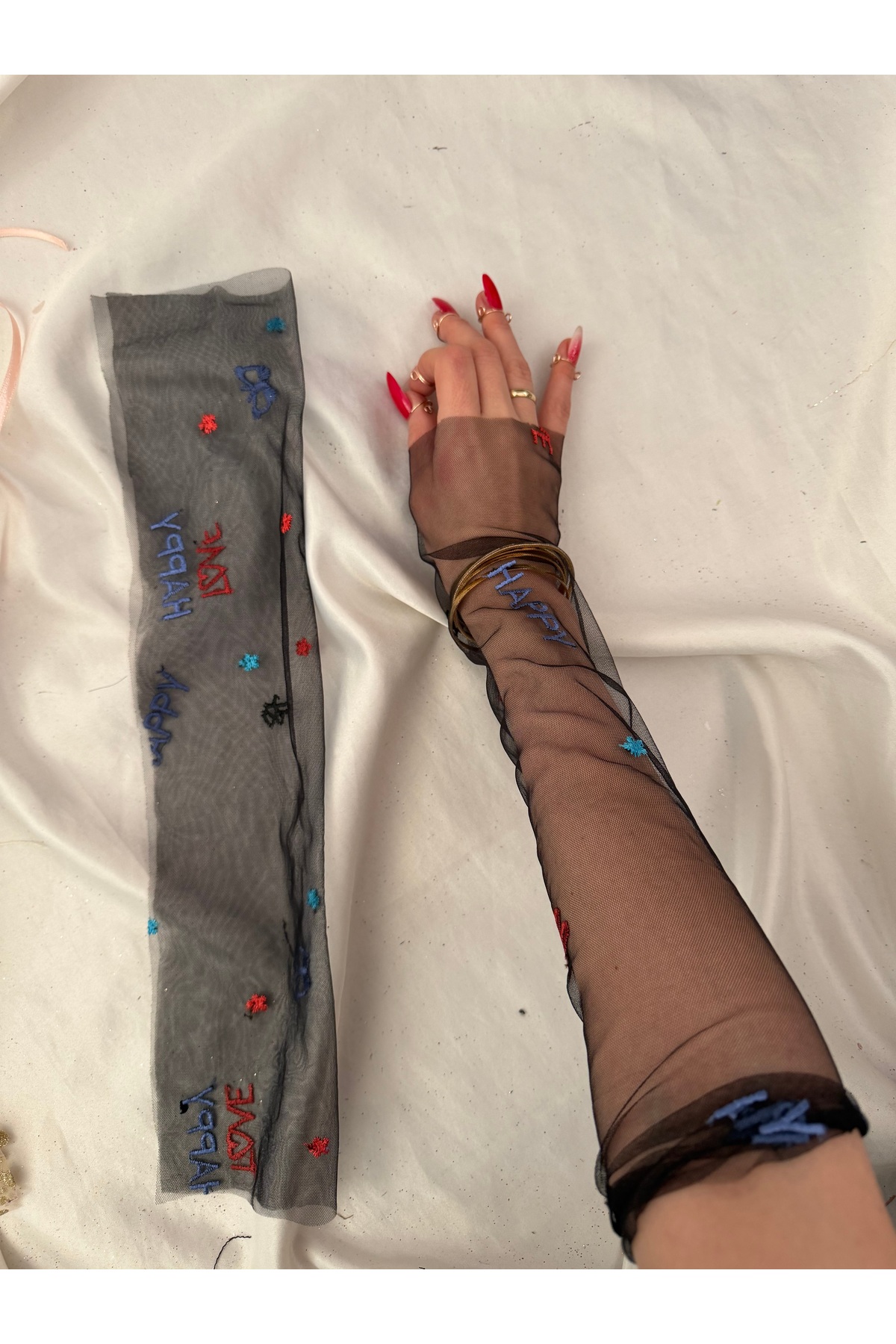 Nurcanilirboutique Siyah tül zarif eldiven kolluk
