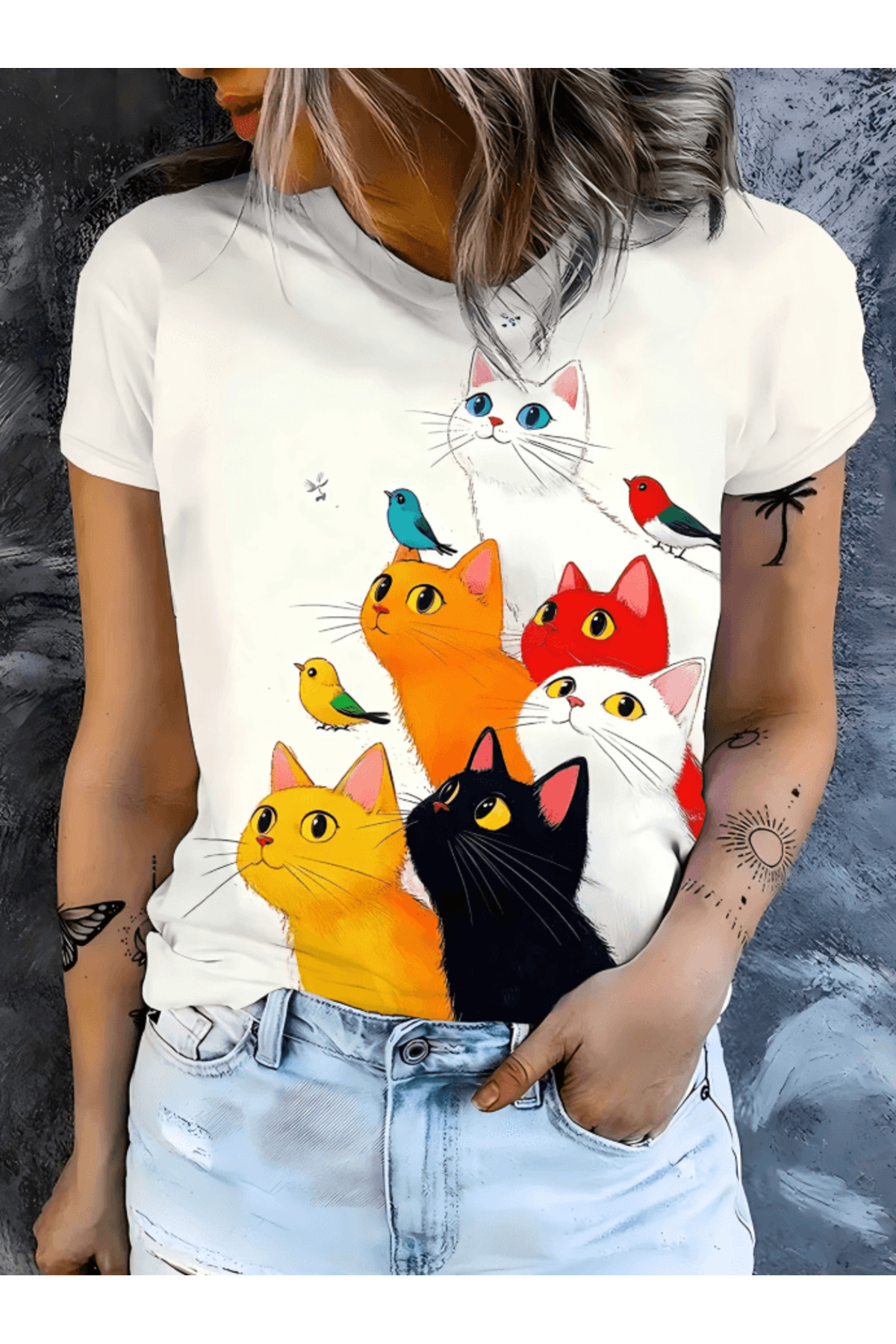 gencerco Radoznao mačka Štampano Premium Oversize kroj T-shirt