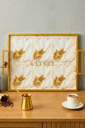 Aylia Home 6 Adet Boncuklu Sunumluk Peçete,Kokteyl Peçete,Kahve Yanı Sunum Pe...