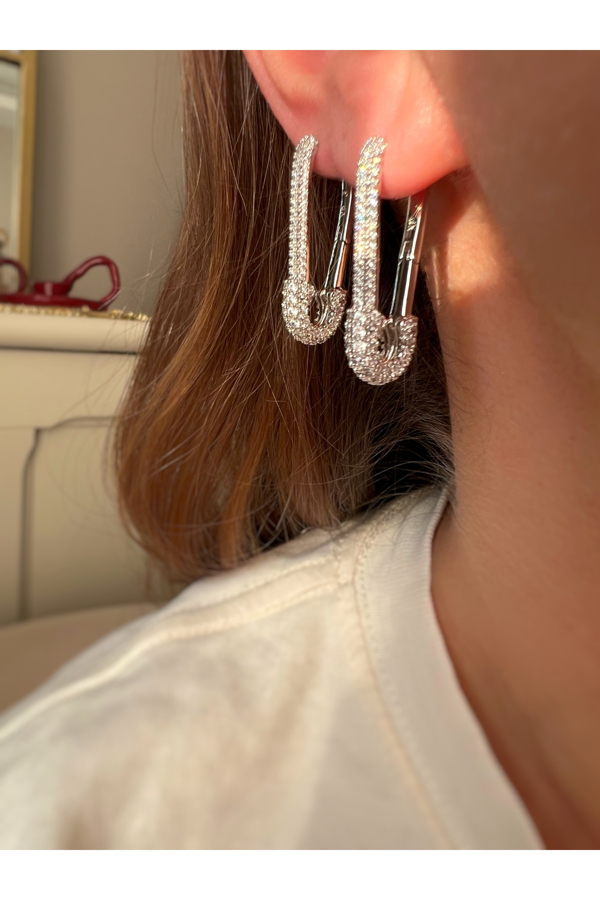 Vip Earring ToffyStore Vip Silver Zircon Needle Earrings- Trendyol