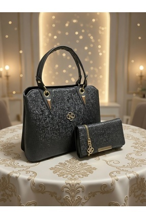 Nakişce 2'li Kombin Omuz Ve Kol Çantası, Kartlık Günlük Çanta Siyah