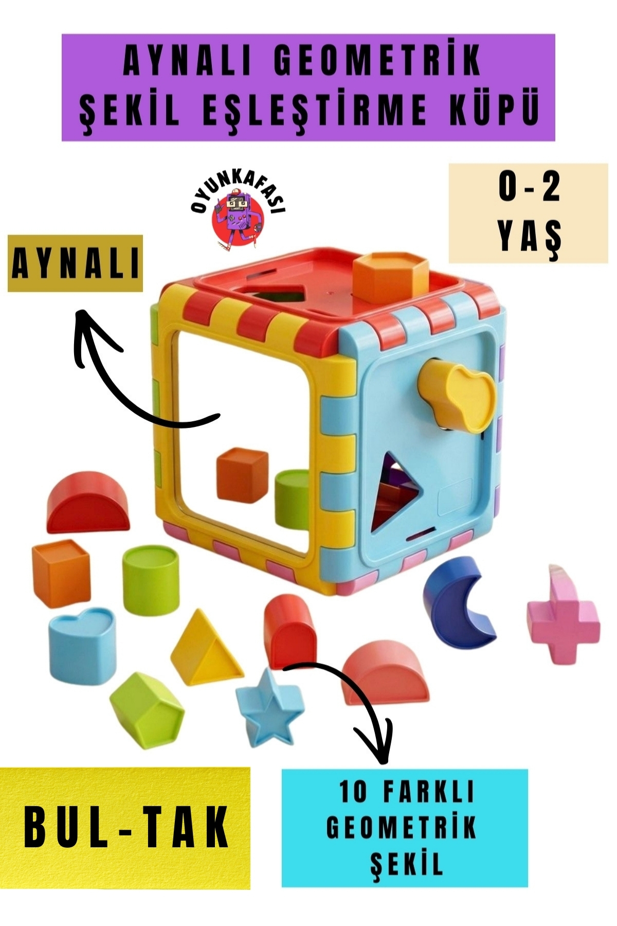 OYUNKAFASI Aynalı Bul Tak Küpü Geometrik Şekiller 0-2 Yaş Eğitici Zeka Oyuncağı fotoğrafı 2 (önizleme)